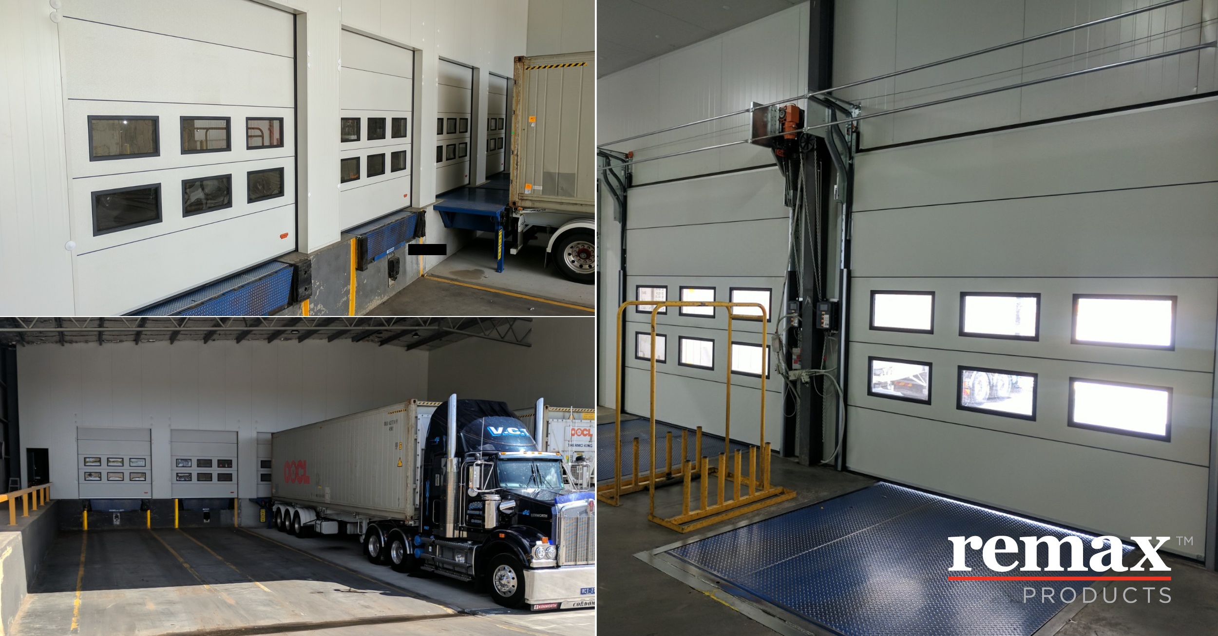 Leslie Refrigerated Transport loading dock doors which are insulated and fold up